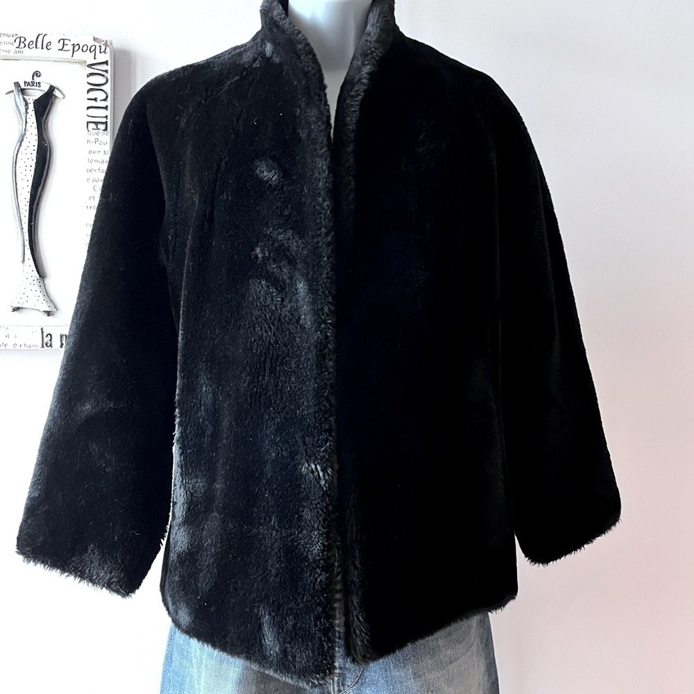 Vintage Scandi Girl Borgana Black Faux Fur Short Coat Size M-L